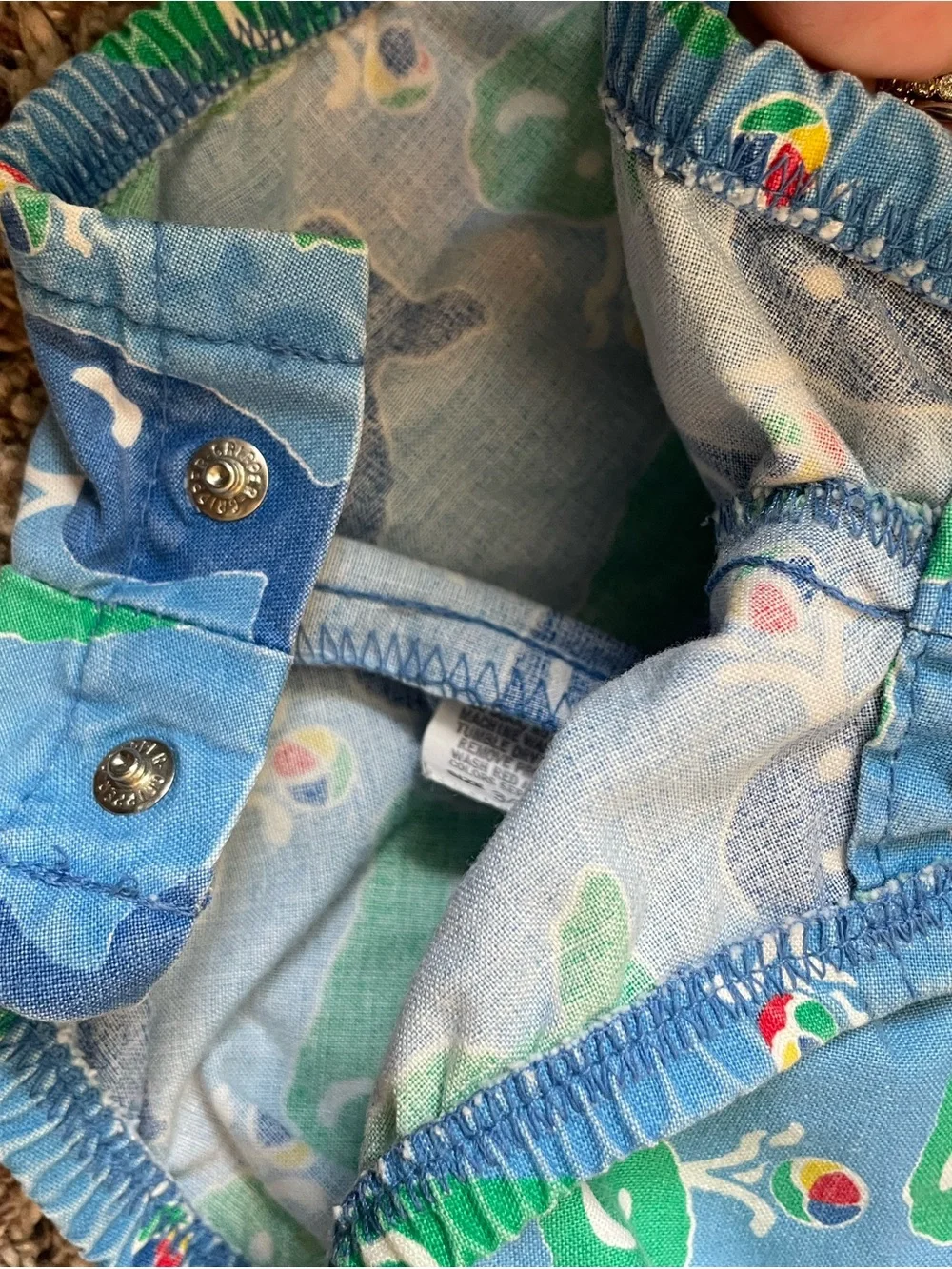 Rare Vintage OshKosh B'gosh Blue & Green Whale Print Baby Overall Shorts